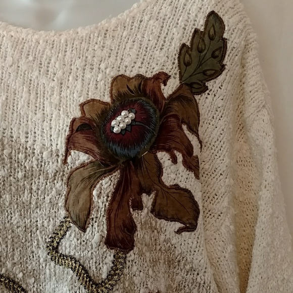 VTG 80s Floral Applique Boucle Sweater M - EUC - Picture 3 of 8